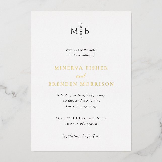 Minerva Modern Elegante Wedding Save the Date Folieneinladung (Vorderseite)