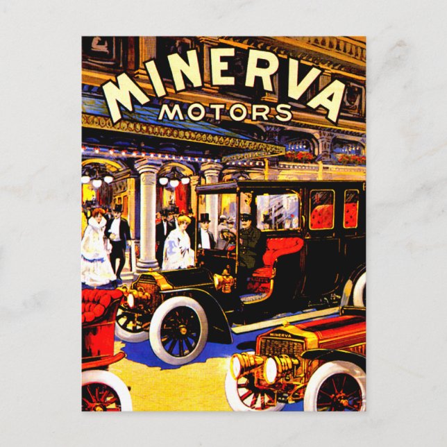Minerva ~ Vintage belgische Kfz-Werbung Postkarte (Vorderseite)