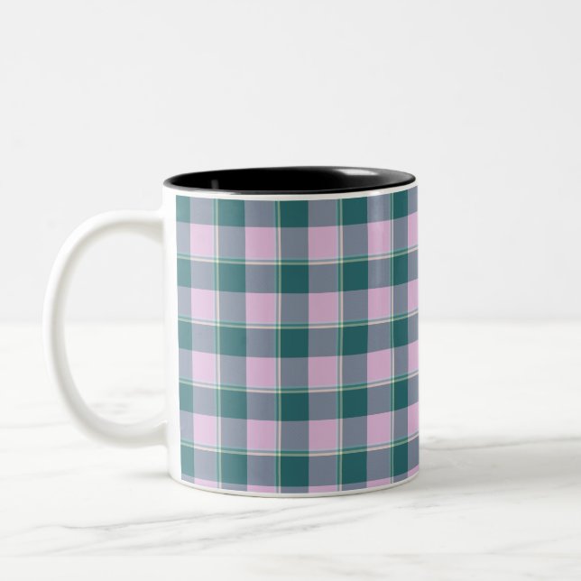 Ming and Melanie Plaid Pink Teal Zweifarbige Tasse (Links)