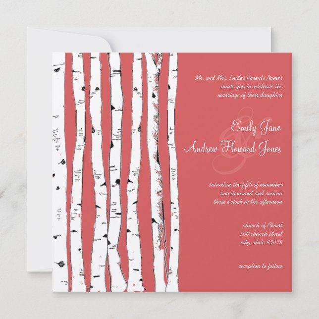 Ming Red Birch Tree Hochzeitseinladungen Einladung (Vorderseite)