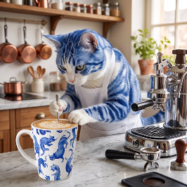Ming-Stil Blaue Schwebende Katzen Latte Tasse