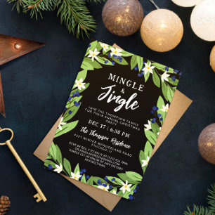 Minge Jingle Floral Blue Berries Weihnachtsfest Pa Einladung