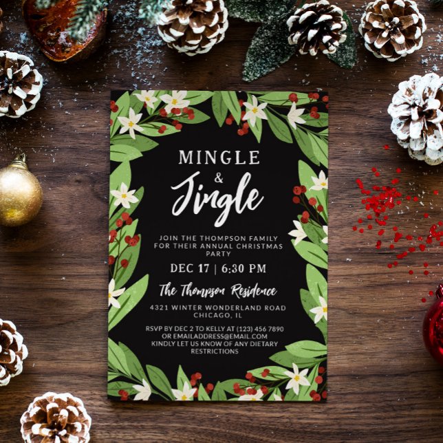 Minge Jingle Floral Red Berries Weihnachtsfest Par Einladung (Von Creator hochgeladen)