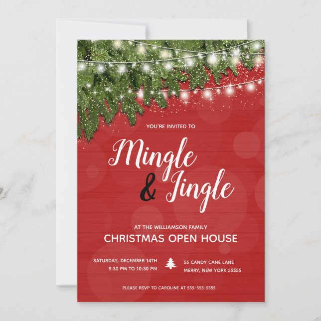 Mingle Jingle Pine Twinkle Lights Christmas Party Einladung (Vorderseite)
