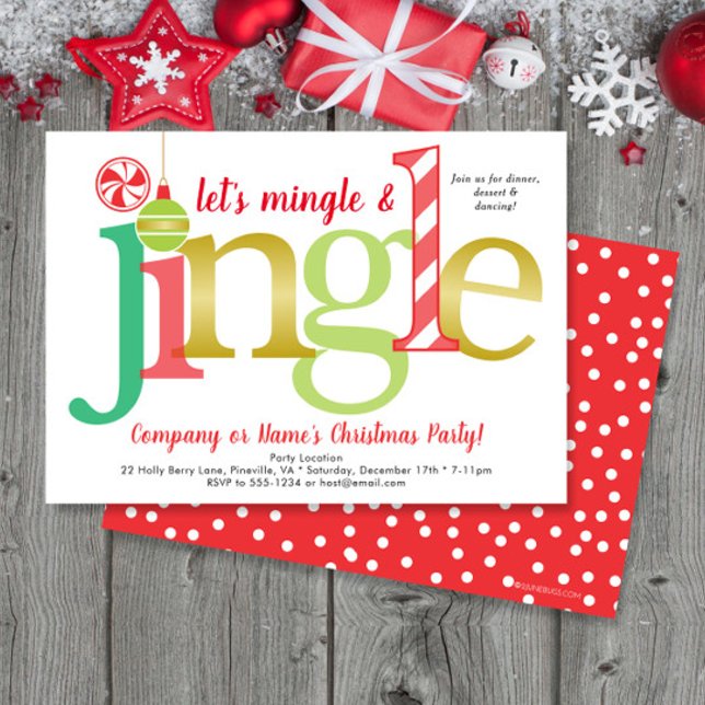 Mingle & Jingle Red Gold Niedliches Weihnachtsfest Einladung (Von Creator hochgeladen)