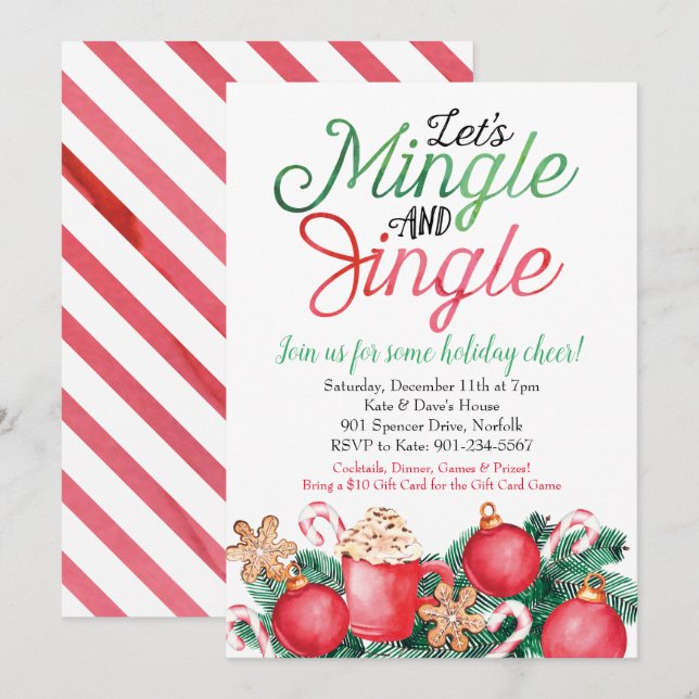 Mingle & Jingle Wasserfarbe Weihnachten Einladung (Vorne/Hinten)