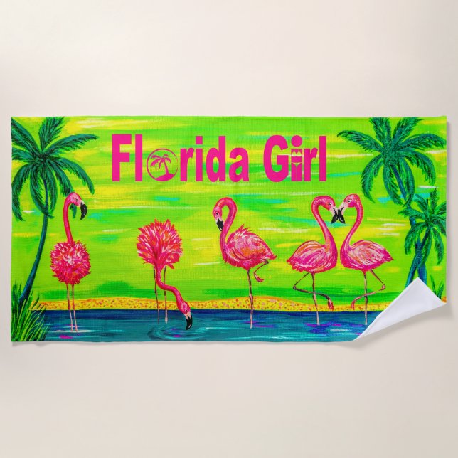 Mingling Flamingos Florida Girl Beach Handtuch (Vorderseite)
