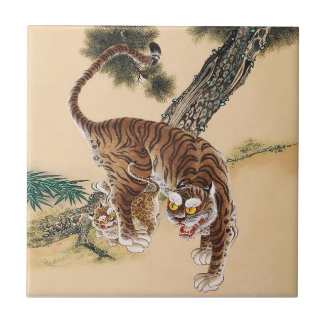Minhwa Koreanischer hässlicher Tiger  Fliese (Vorderseite)