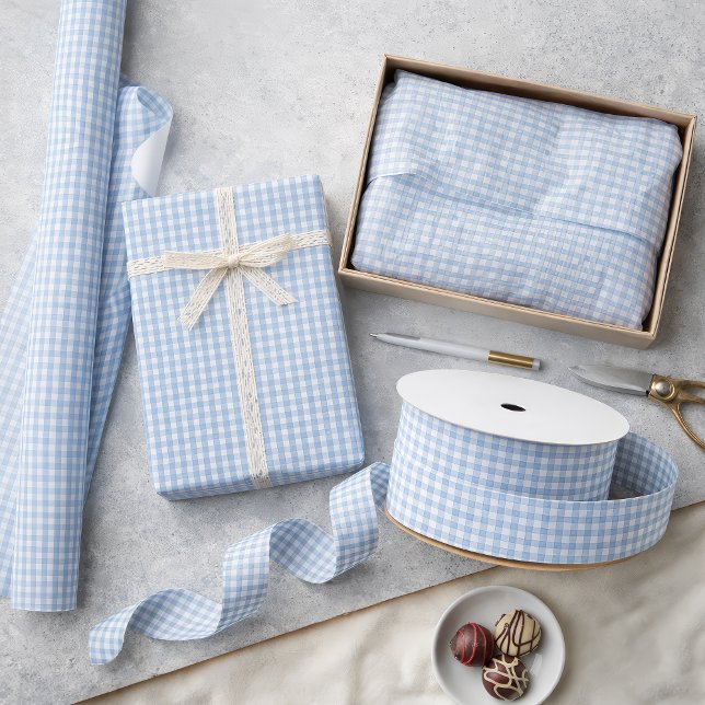 Mini Airy Blue Gingham Check Pattern Geschenkpapier (Mini Airy Blue Gingham Check Pattern )