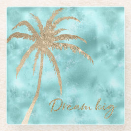 Mini Aqua Goldpalme Glitzer      Glasuntersetzer