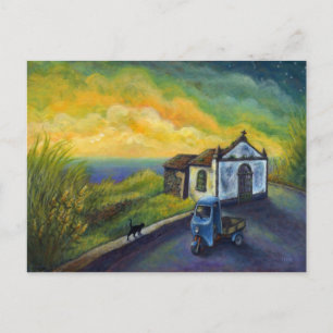 Mini Art Cat Fantasy Yellow Sky Fausea Stars Postkarte