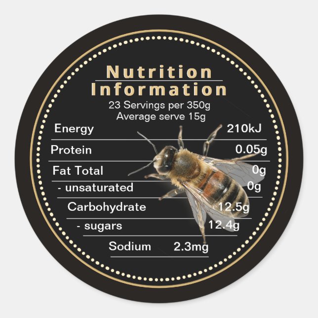 Mini AU Honey Nutrition Information Bee 350g Runder Aufkleber (Vorderseite)
