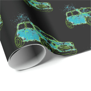 Mini Auto Matsch Lime Geschenkpapier