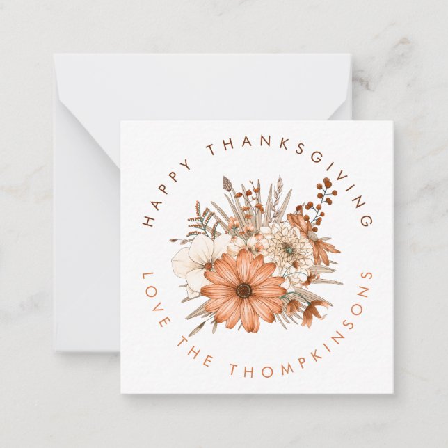 MINI Autumn Florals Foliage Happy Thanksgiving Mitteilungskarte (Vorderseite)
