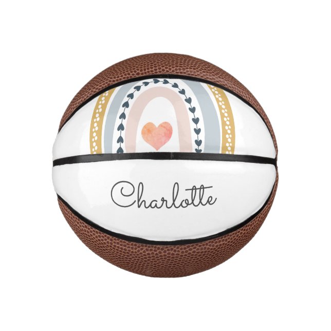 Mini Ballon De Basket Aquarelle Boho personnalisée Arc-en-ciel (Devant)