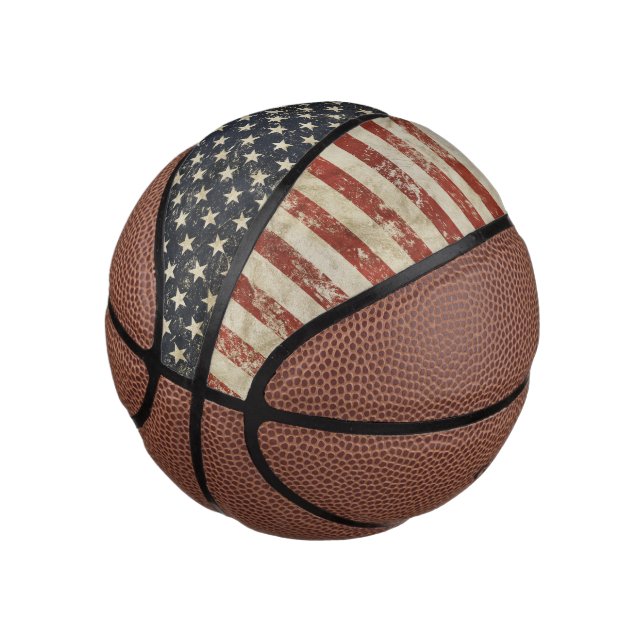 Mini Ballon De Basket Basketball imprimé avec drapeau américain grunge (Incliné)
