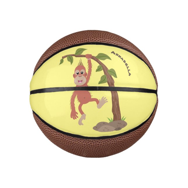 Mini Ballon De Basket Caricature de bébé orangoutan joyeux (Devant)