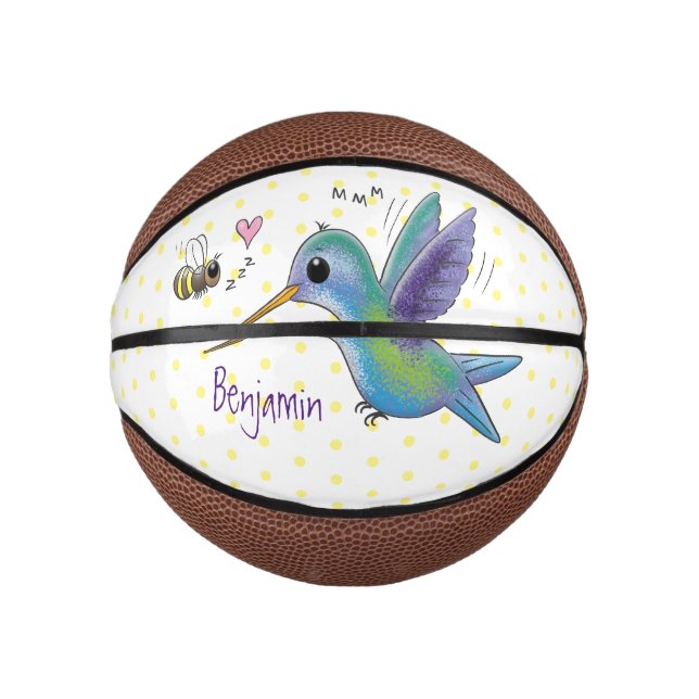 Mini Ballon De Basket Caricature de colibri d'abeille mignonne (Devant)