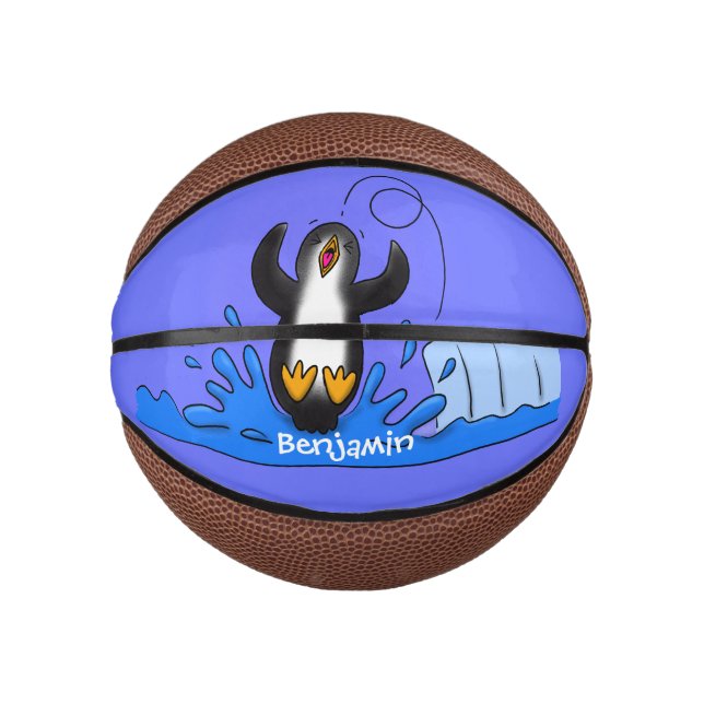 Mini Ballon De Basket Caricature de manchot joyeux sautant (Devant)