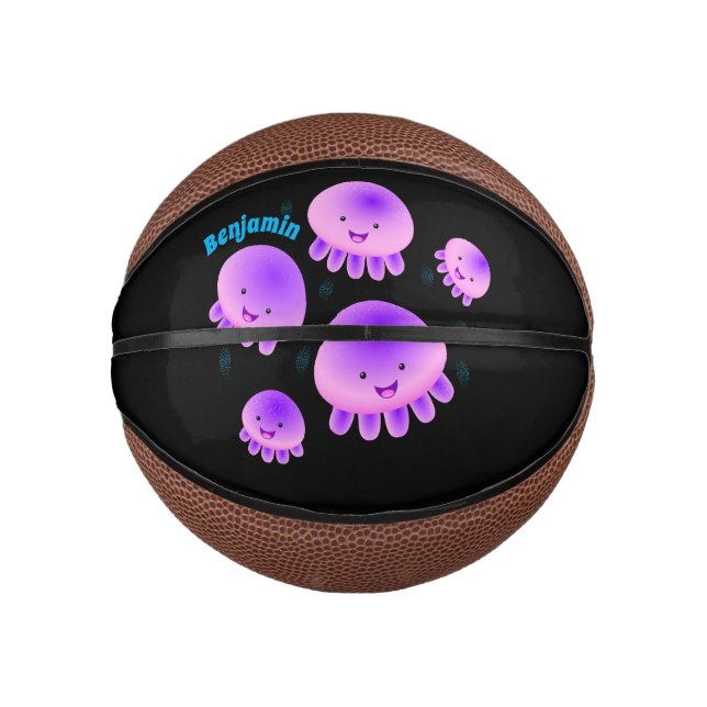 Mini Ballon De Basket Caricature kawaii de méduse violette rose mou (Devant)