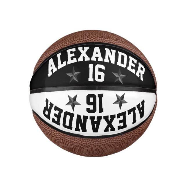 Mini Ballon De Basket Double nom Black and White Personnaliser le basket (Devant)