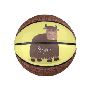 Mini Ballon De Basket Drôle joyeux yak mangeant de l'herbe dessin d'illu
