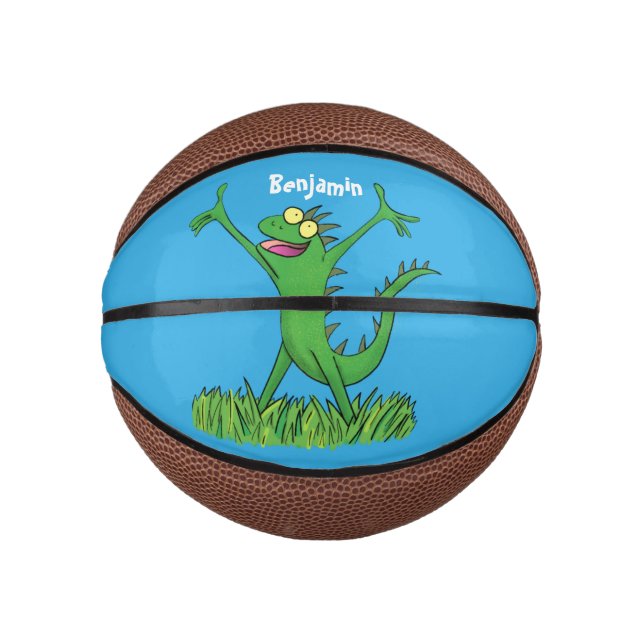 Mini Ballon De Basket Drôle vert souriant animé lézard d'iguane (Devant)