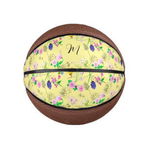 Mini Ballon De Basket Fleurs sauvages délicats en jaune clair. Personnal