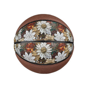 Mini Ballon De Basket Glam Champagne Or Rouge Fleurs blanches