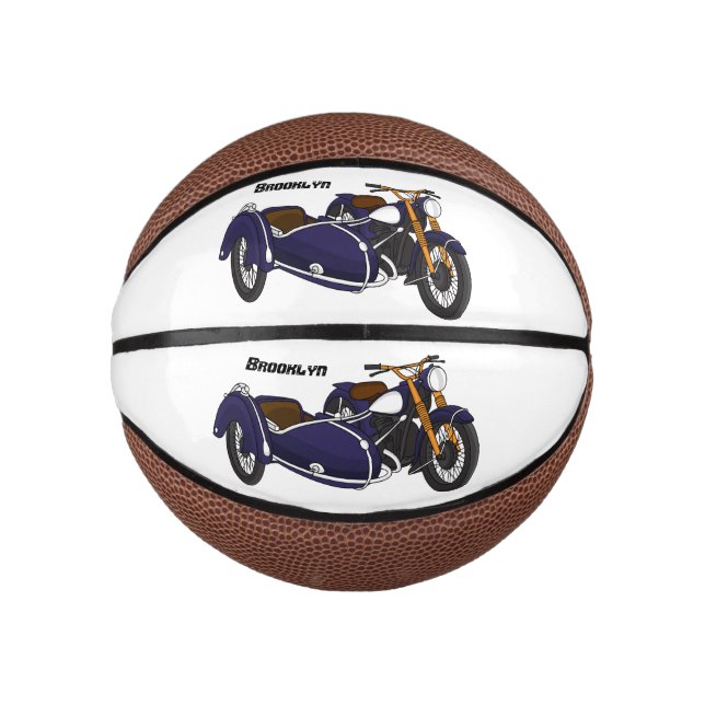 Mini Ballon De Basket Illustration de moto pourpre Sidecar (Devant)