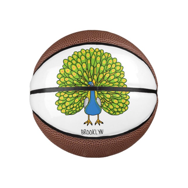 Mini Ballon De Basket Illustration d'oiseau de paon brillant (Devant)
