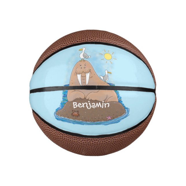 Mini Ballon De Basket Illustration drôle de morse joyeux (Devant)