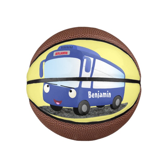 Mini Ballon De Basket Illustration d'un bus moderne bleu mignon (Devant)