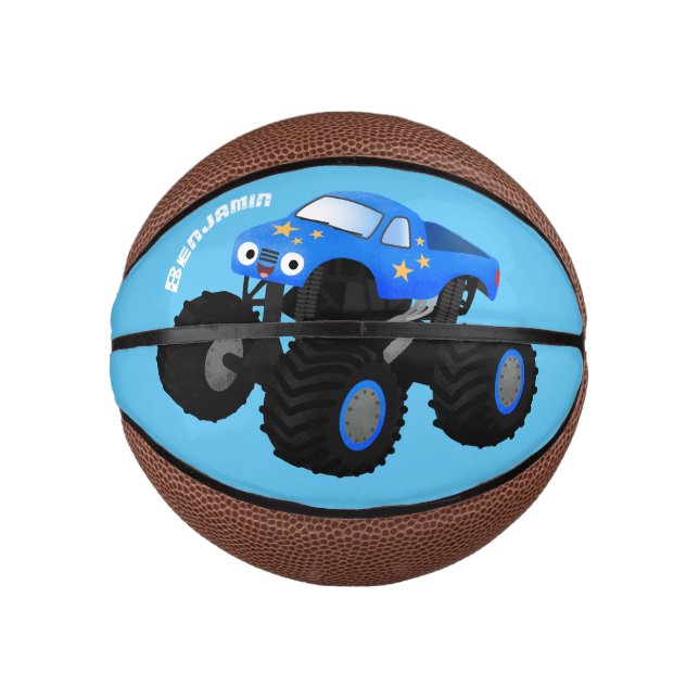 Mini Ballon De Basket Illustration d'un camion monstre bleu mou (Devant)
