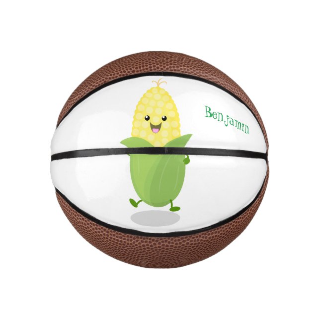 Mini Ballon De Basket Illustration d'une caricature de maïs joyeux (Devant)