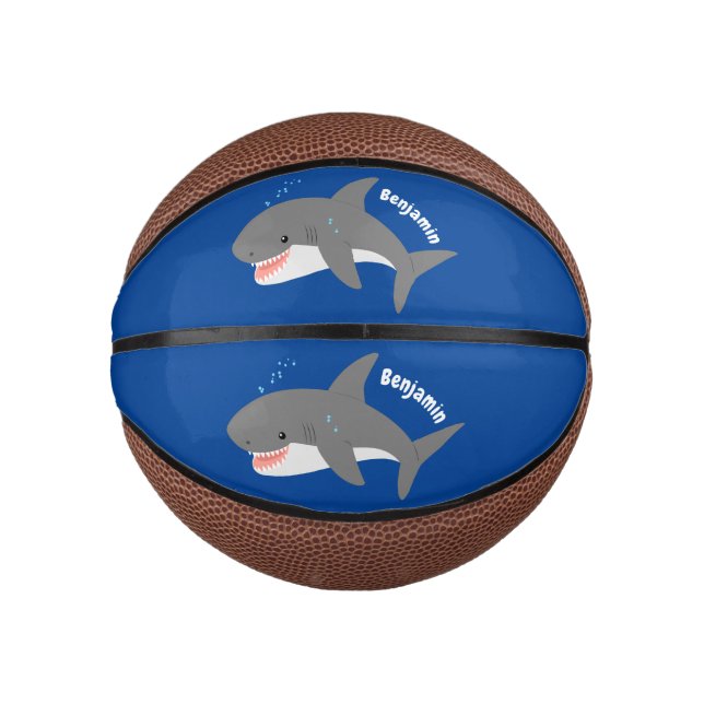 Mini Ballon De Basket Illustration joyeuse du grand requin blanc (Devant)