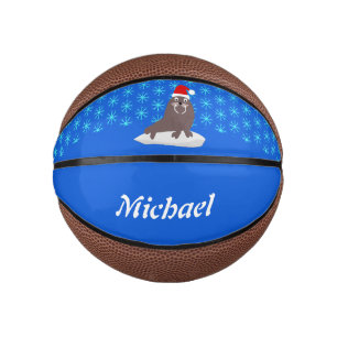 Mini Ballon De Basket Joli Walrus de Noël et Snowflakes