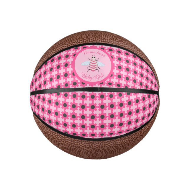 Mini Ballon De Basket Jolie fille rose bébé Bee personnalisée (Devant)