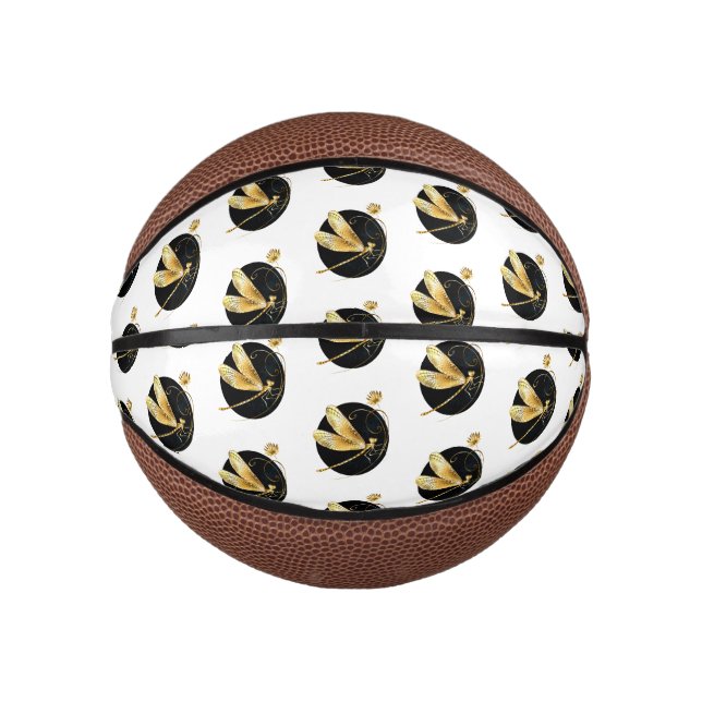 Mini Ballon De Basket libellule d'or en cercle noir (Devant)