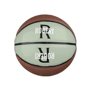Mini Ballon De Basket Nom monogramme vert moderne basketball
