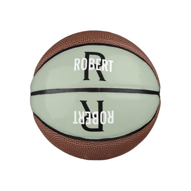 Mini Ballon De Basket Nom monogramme vert moderne basketball (Devant)