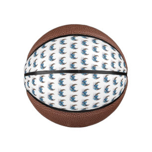 Mini Ballon De Basket Papillons bleus sur croissant en bois
