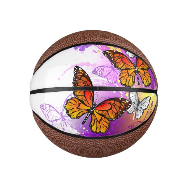 Mini Ballon De Basket Papillons Monarque sur Arrière - plan pourpre (Devant)