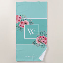 Mini Blue Monogram Watercolor Blume Strandtuch