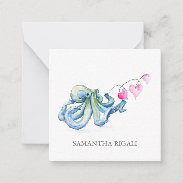 Mini Blue Octopus Valentinstag Cards Mitteilungskarte (Vorderseite)