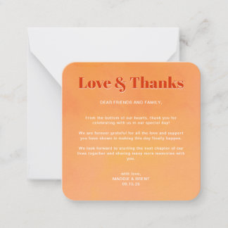 Mini Bold Orange Sunset Monogram Wedding Thank You Mitteilungskarte