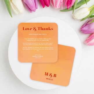 Mini Bold Orange Sunset Monogram Wedding Thank You Mitteilungskarte