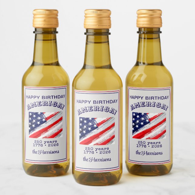 Mini Bottle Happy Birthday America Rustic Flag Weinetikett (Flaschen)