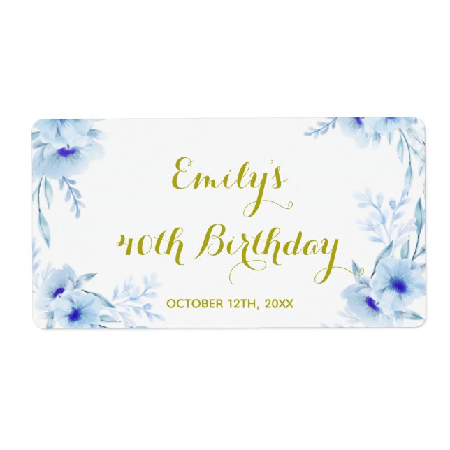 Mini bouteille de champagne étiquette or bleu flor (Devant)