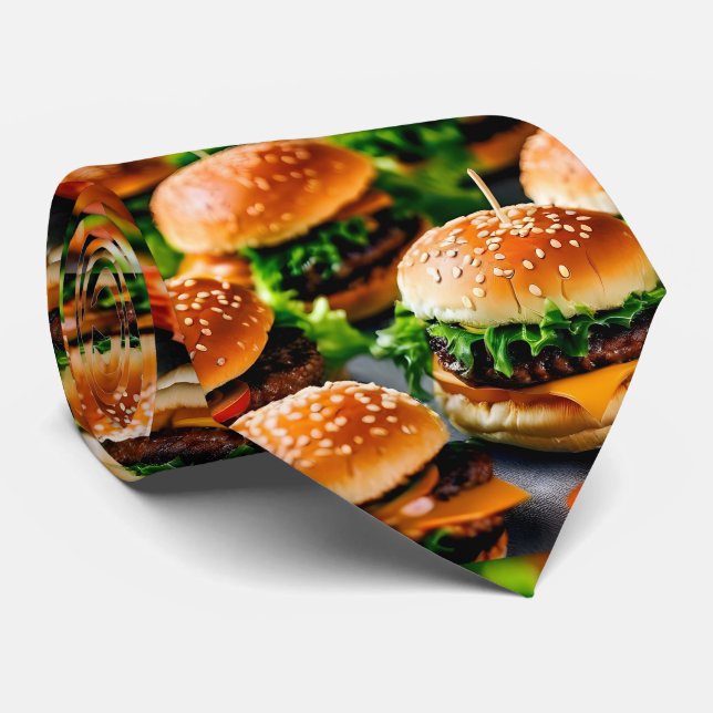 Mini Burger Neck Tie - Food Lover Krawatte (Gerollt)